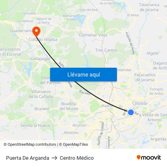 Puerta De Arganda to Centro Médico map
