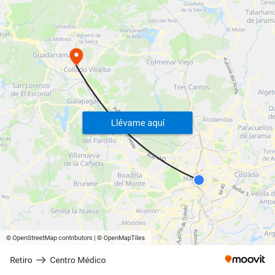 Retiro to Centro Médico map