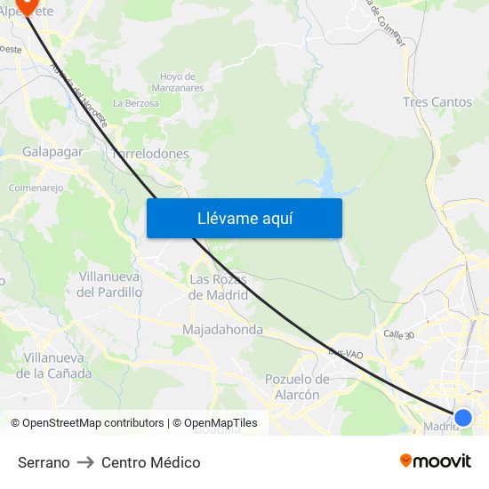 Serrano to Centro Médico map