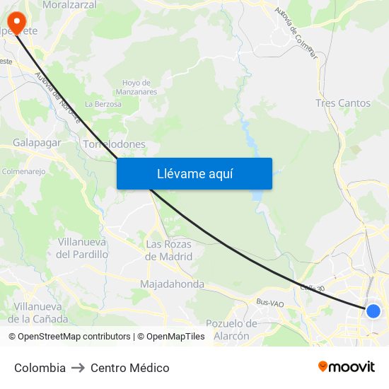 Colombia to Centro Médico map