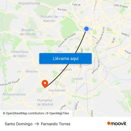 Santo Domingo to Fernando Torres map