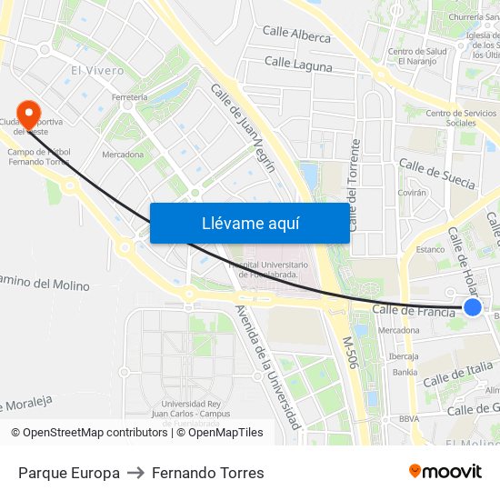 Parque Europa to Fernando Torres map