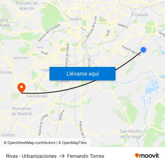 Rivas - Urbanizaciones to Fernando Torres map