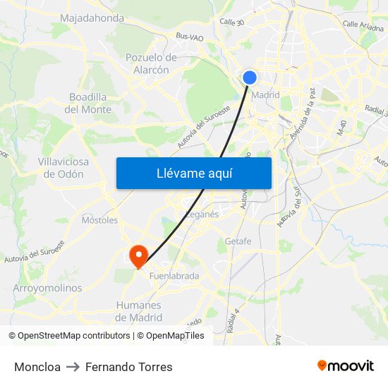 Moncloa to Fernando Torres map