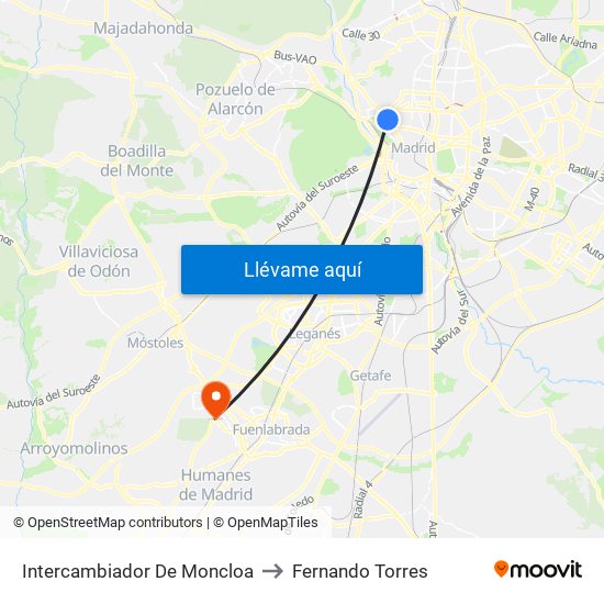 Intercambiador De Moncloa to Fernando Torres map