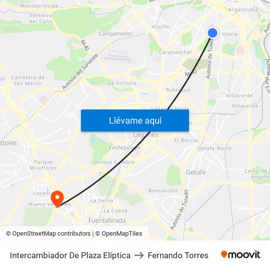 Intercambiador De Plaza Elíptica to Fernando Torres map