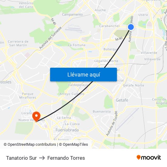 Tanatorio Sur to Fernando Torres map
