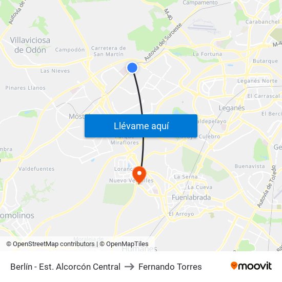 Berlín - Est. Alcorcón Central to Fernando Torres map