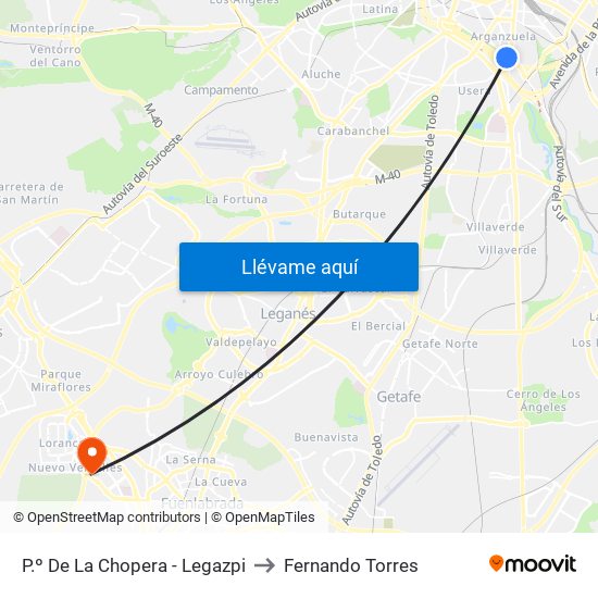 P.º De La Chopera - Legazpi to Fernando Torres map