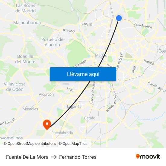 Fuente De La Mora to Fernando Torres map