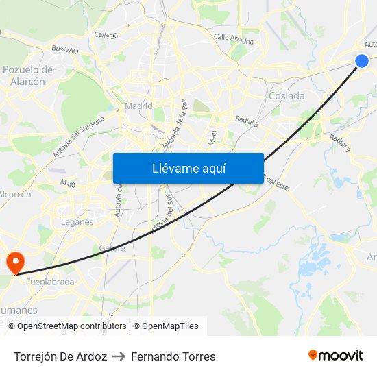 Torrejón De Ardoz to Fernando Torres map