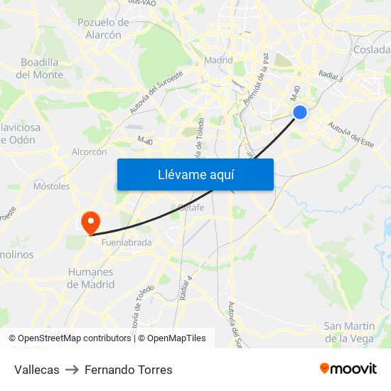 Vallecas to Fernando Torres map