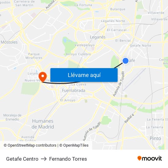 Getafe Centro to Fernando Torres map