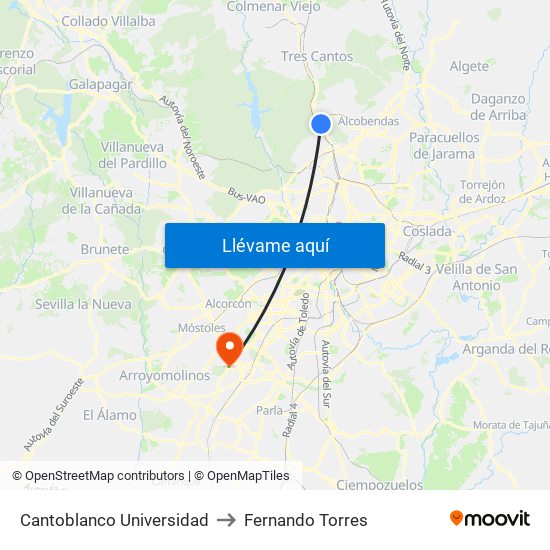 Cantoblanco Universidad to Fernando Torres map