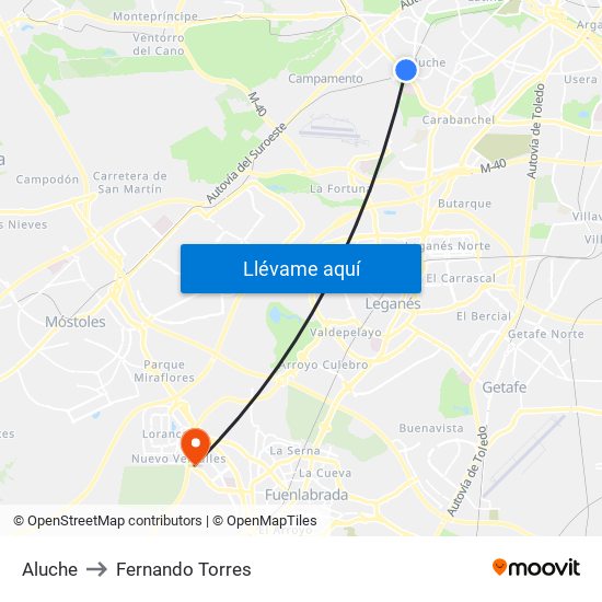 Aluche to Fernando Torres map
