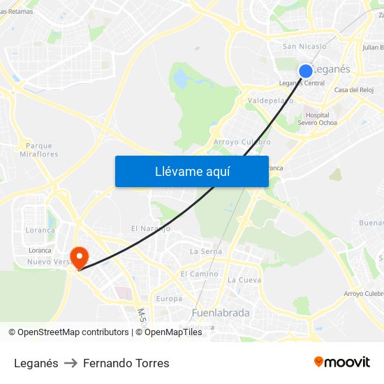 Leganés to Fernando Torres map