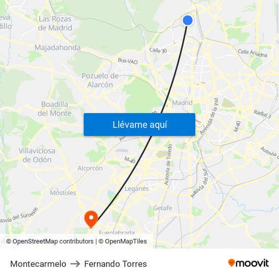 Montecarmelo to Fernando Torres map
