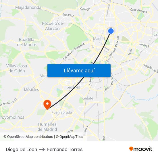 Diego De León to Fernando Torres map