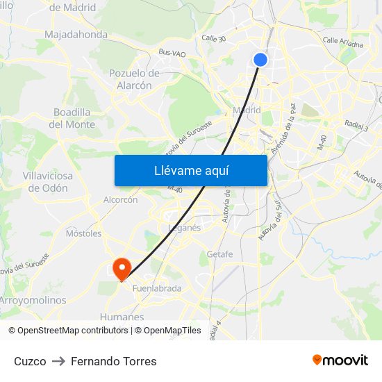 Cuzco to Fernando Torres map