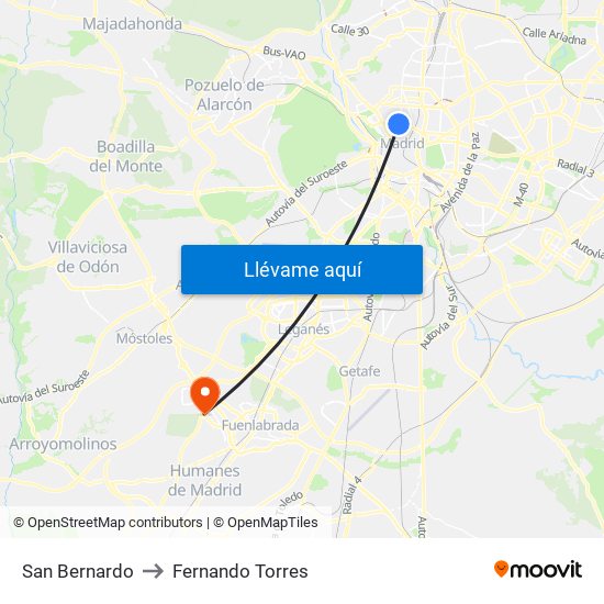 San Bernardo to Fernando Torres map