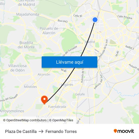 Plaza De Castilla to Fernando Torres map