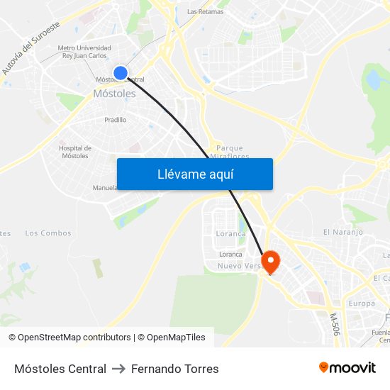 Móstoles Central to Fernando Torres map
