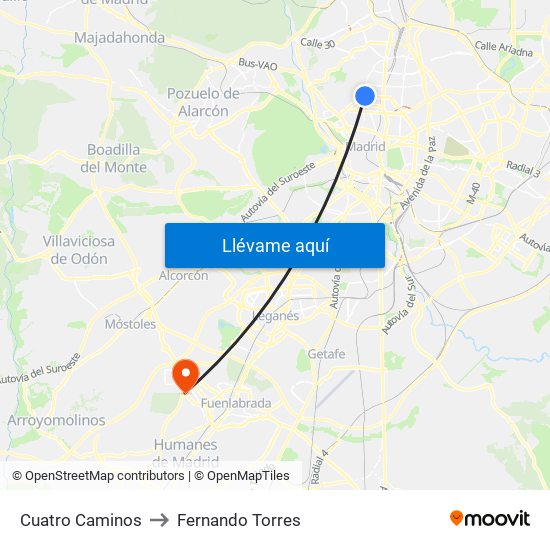 Cuatro Caminos to Fernando Torres map