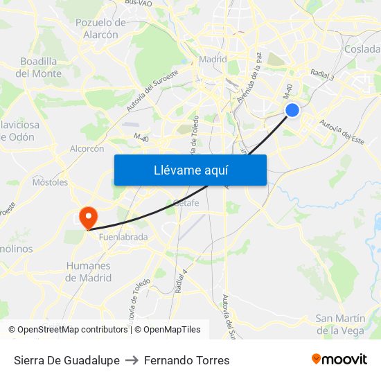 Sierra De Guadalupe to Fernando Torres map
