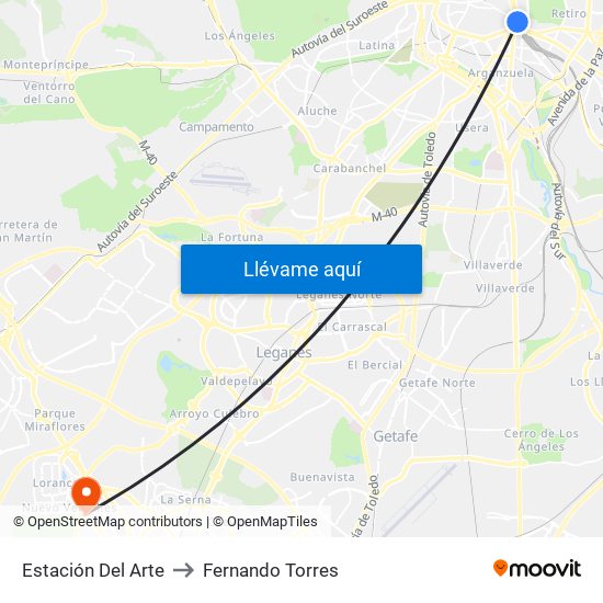 Estación Del Arte to Fernando Torres map