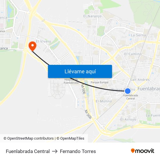 Fuenlabrada Central to Fernando Torres map