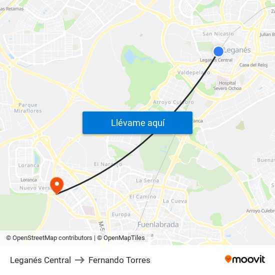 Leganés Central to Fernando Torres map