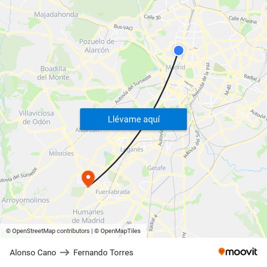 Alonso Cano to Fernando Torres map