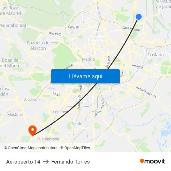 Aeropuerto T4 to Fernando Torres map