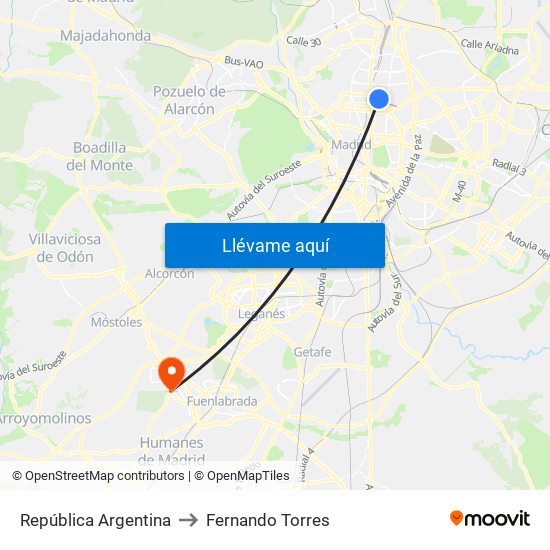 República Argentina to Fernando Torres map
