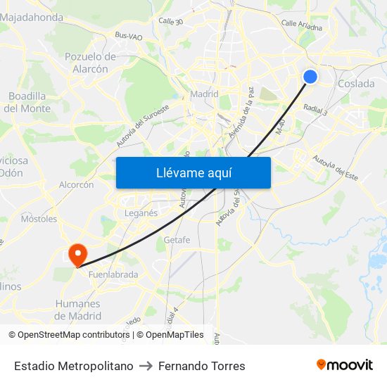Estadio Metropolitano to Fernando Torres map