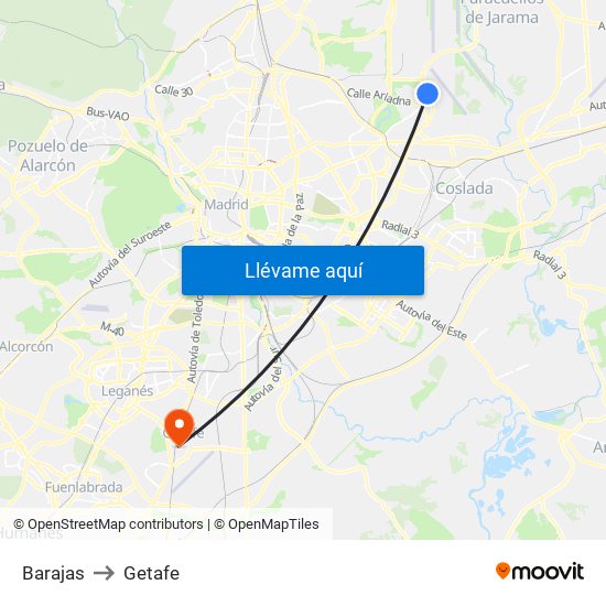Barajas to Getafe map