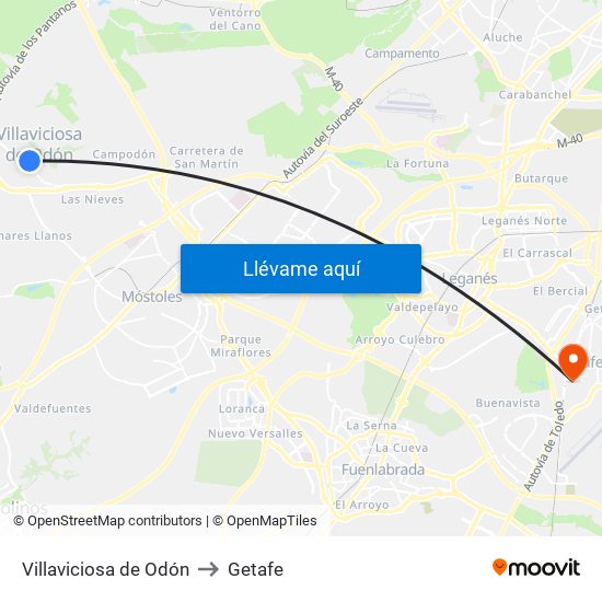 Villaviciosa de Odón to Getafe map