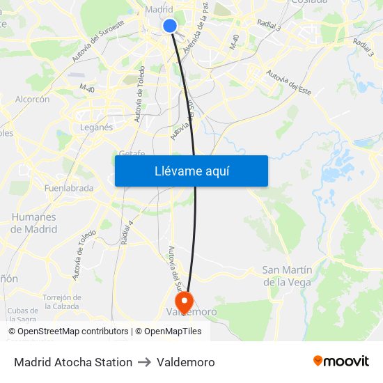 Madrid Atocha Station to Valdemoro map