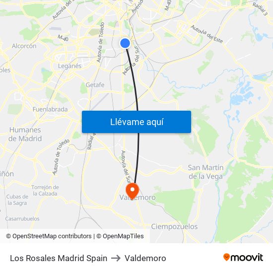 Los Rosales Madrid Spain to Valdemoro map