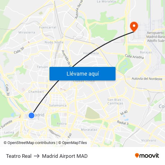 Teatro Real to Madrid Airport MAD map