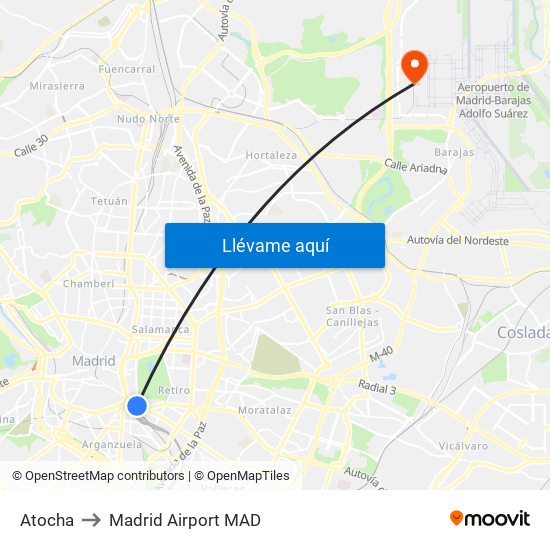 Atocha to Madrid Airport MAD map