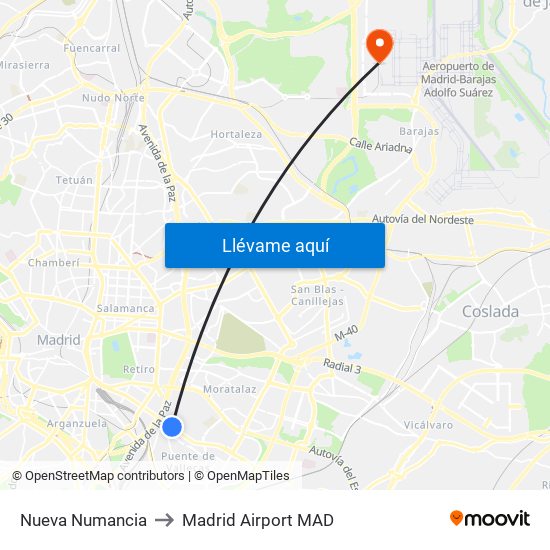 Nueva Numancia to Madrid Airport MAD map