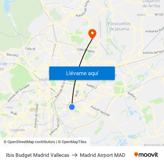 Ibis Budget Madrid Vallecas to Madrid Airport MAD map