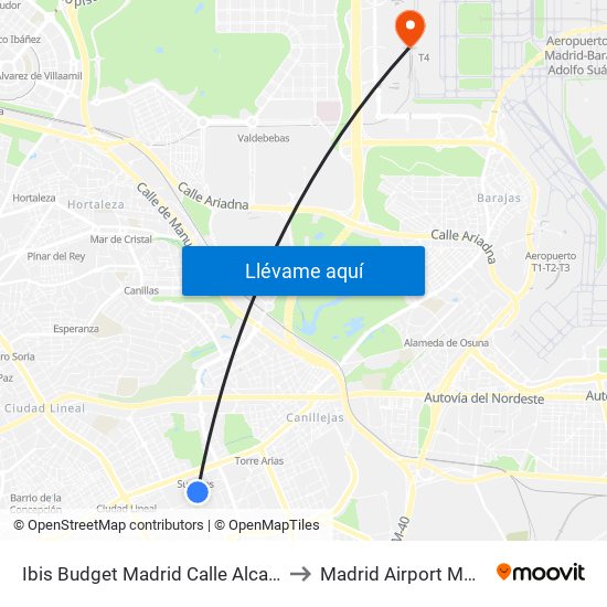 Ibis Budget Madrid Calle Alcalá to Madrid Airport MAD map