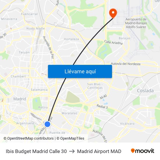 Ibis Budget Madrid Calle 30 to Madrid Airport MAD map