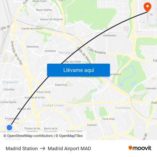 Madrid Station to Madrid Airport MAD map