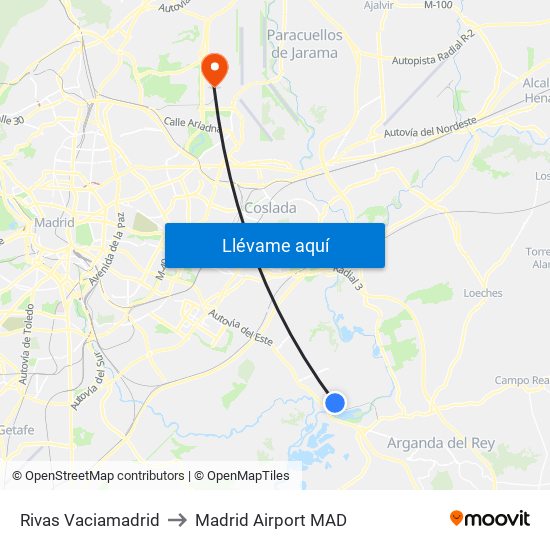 Rivas Vaciamadrid to Madrid Airport MAD map