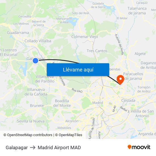 Galapagar to Madrid Airport MAD map