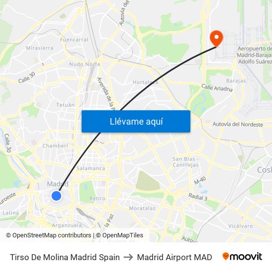 Tirso De Molina Madrid Spain to Madrid Airport MAD map