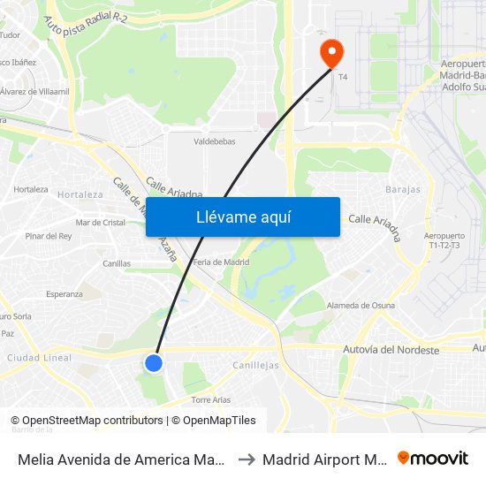Melia Avenida de America Madrid to Madrid Airport MAD map
